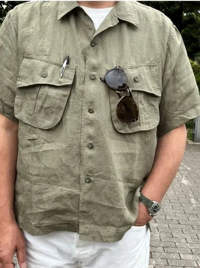 リネン　半袖フィールドシャツ