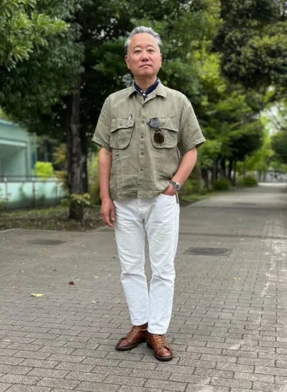 リネン　半袖フィールドシャツ